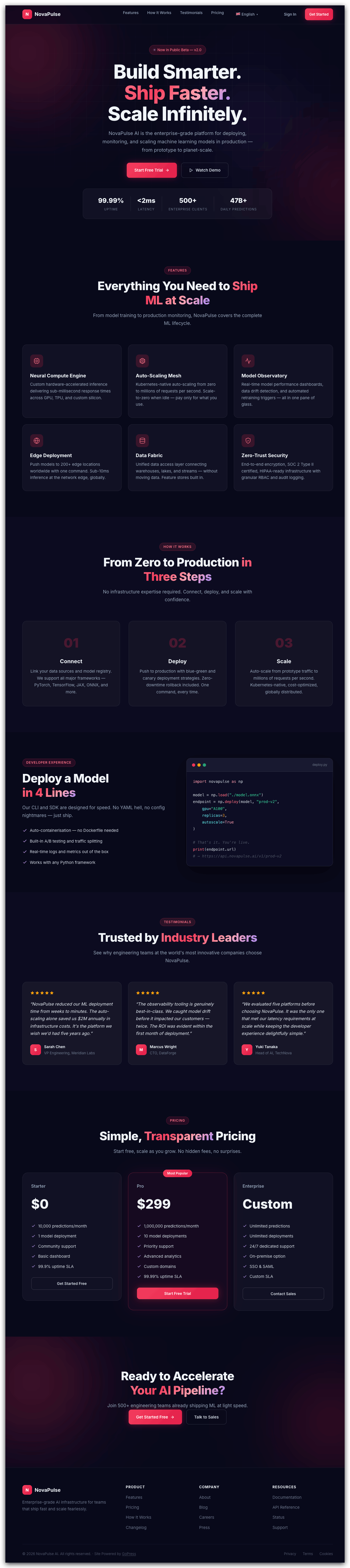 GoPress Landing rose theme preview