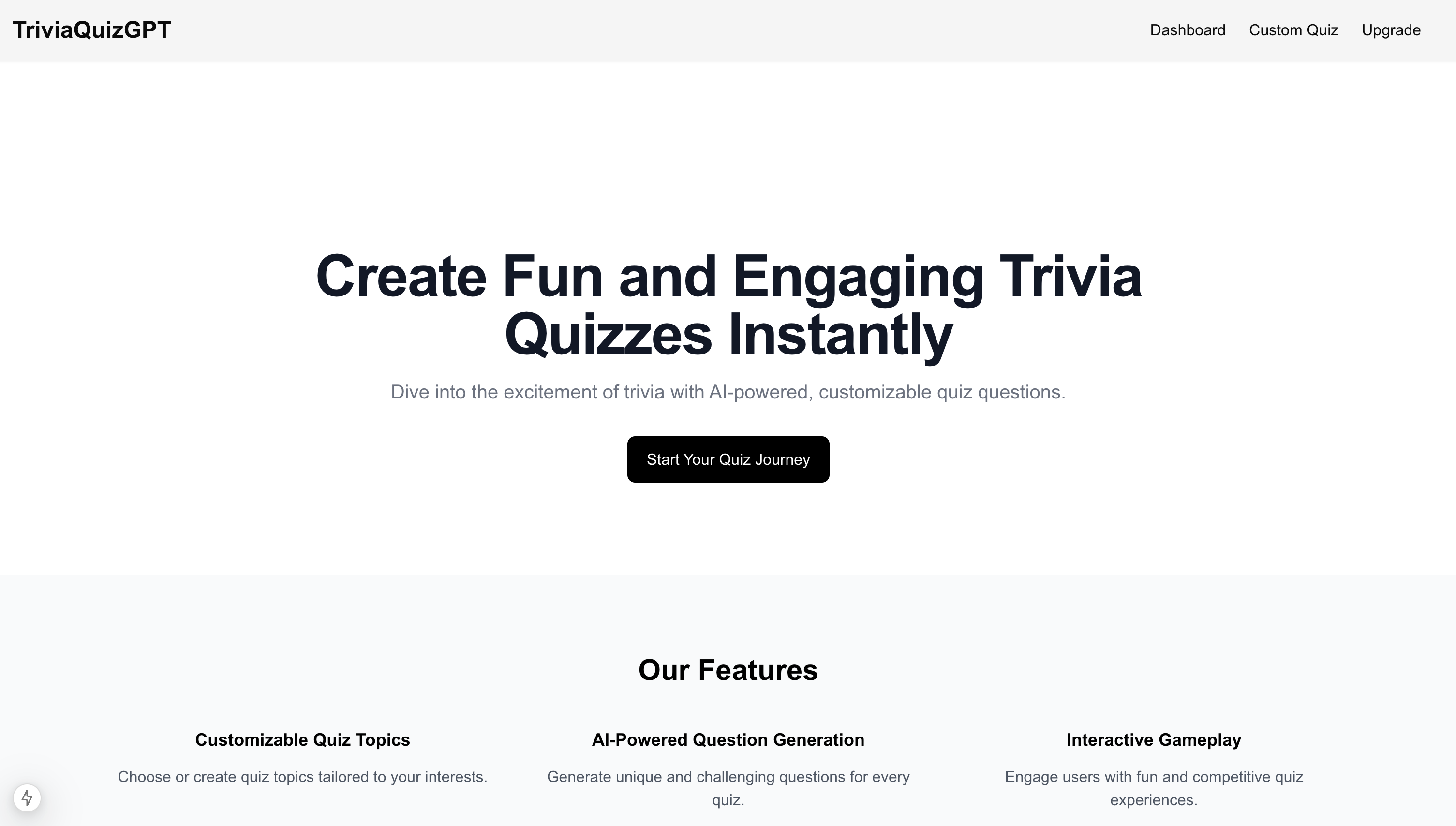 TriviaQuizGPT Homepage screenshot