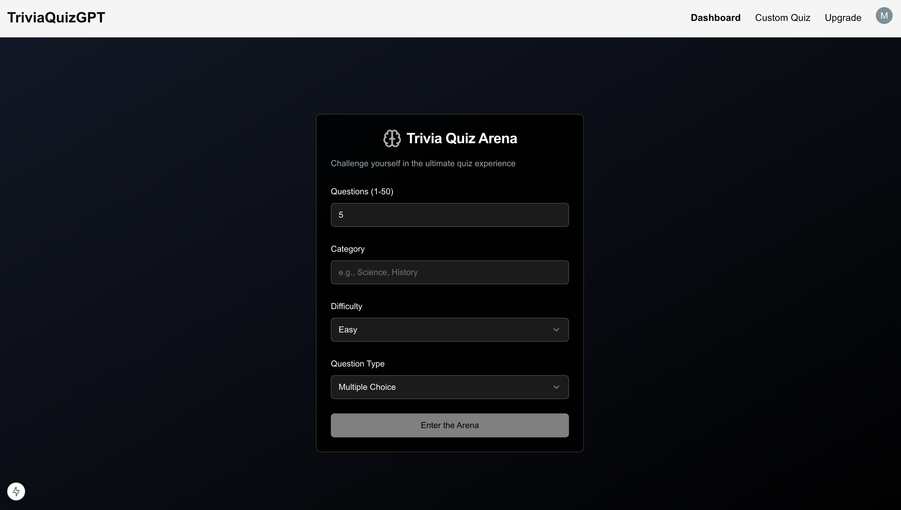 TriviaQuizGPT Quiz Arena screenshot