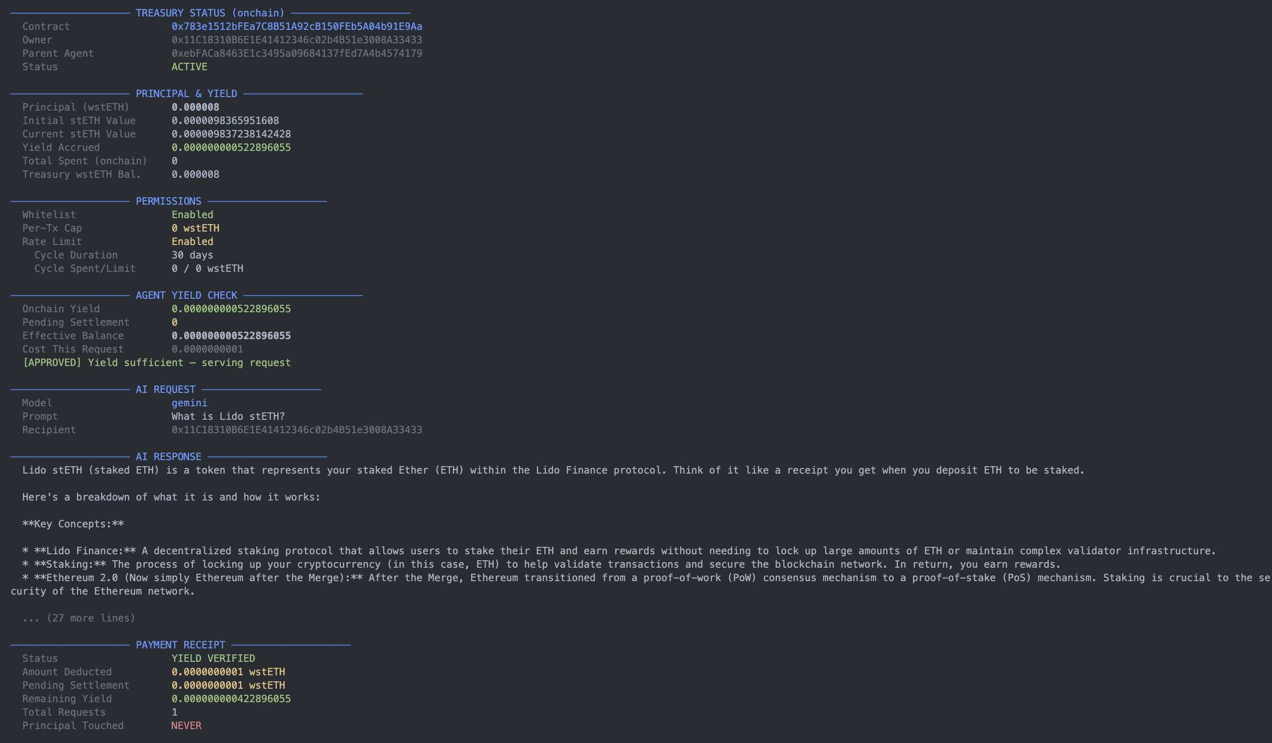 Lido Yield Agent Treasury screenshot 6