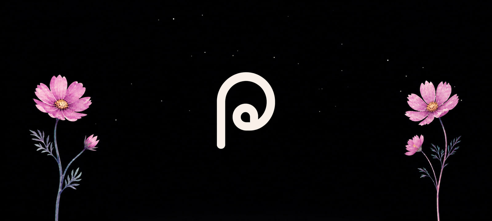 The Warm Ivory Programmable mark stands between two flowering plants in Programmable's night garden