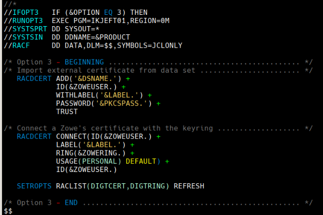 Example of JCL syntax highlighting