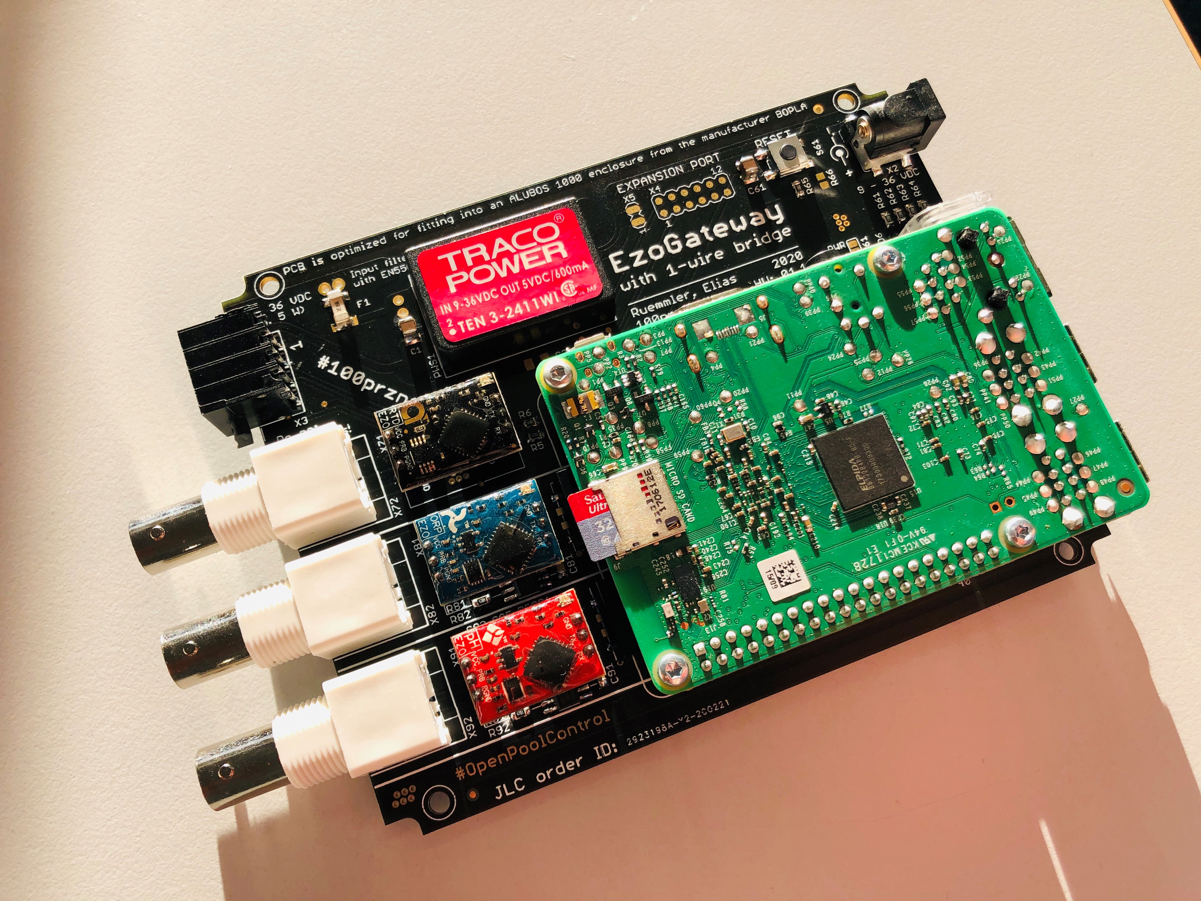 EzoGateway PCB equipped with RaspberryPi and EZO™ devices (pH, ORP and RTD)