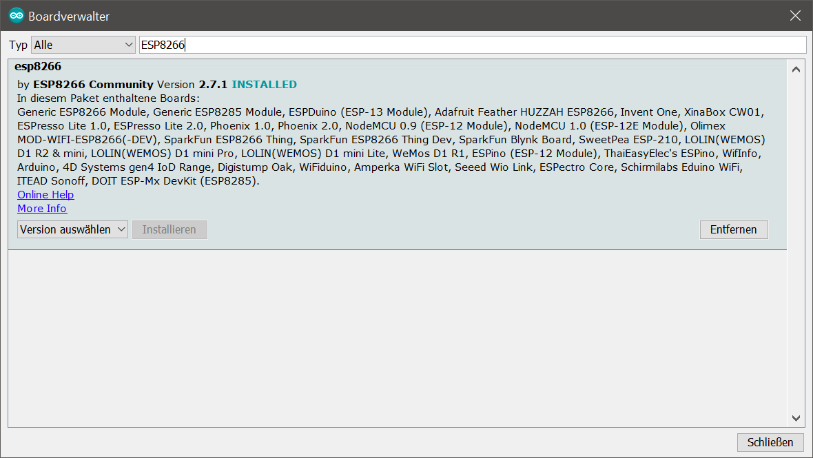 Arduino IDE board manager