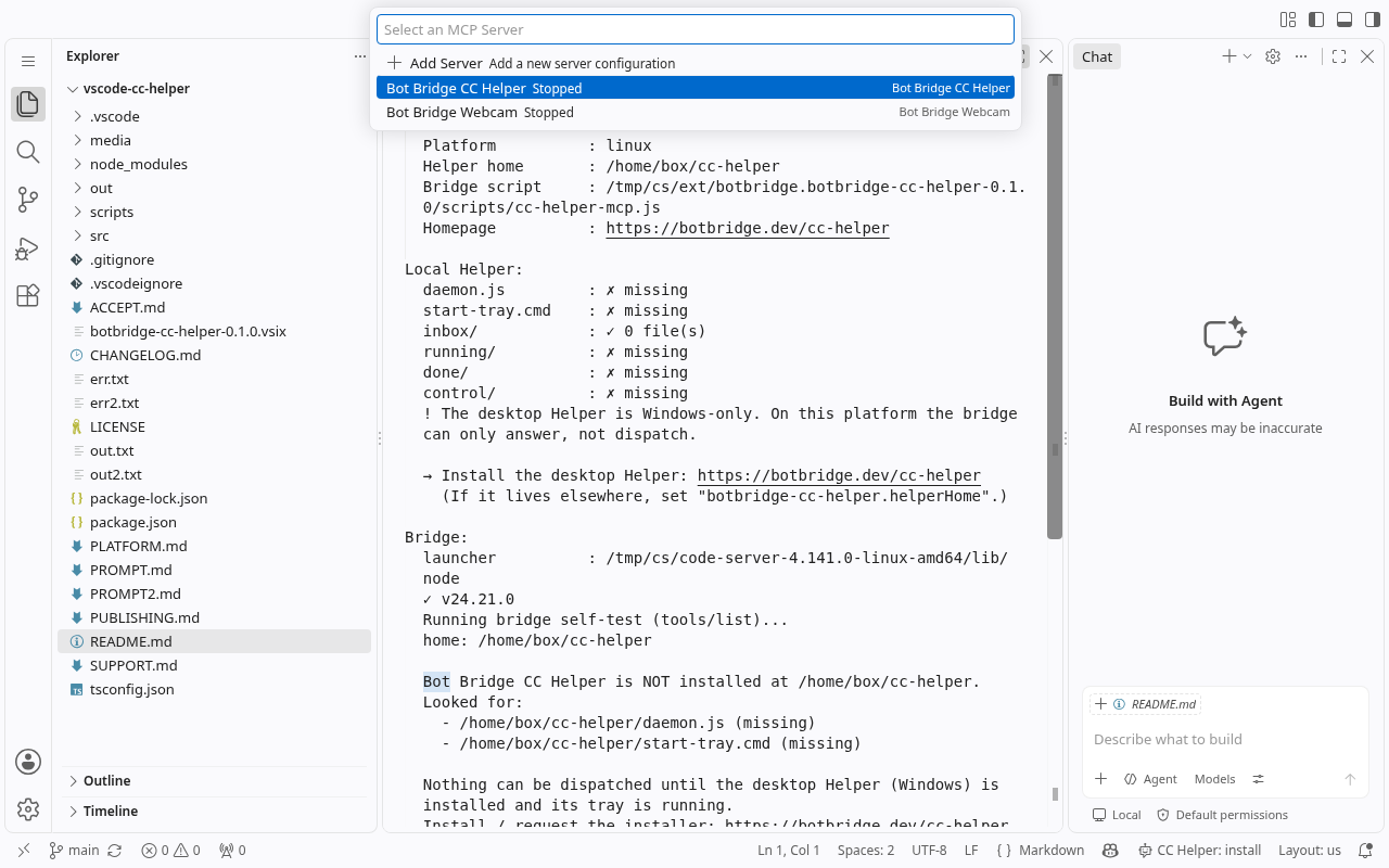 Bot Bridge CC Helper listed in VS Code's MCP servers