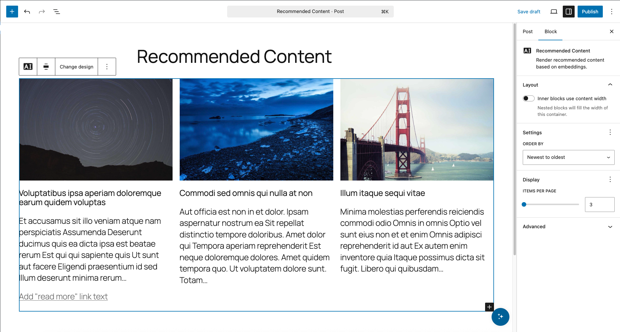 Example of a Recommended Content Block. Screenshot of ClassifAI recommended content