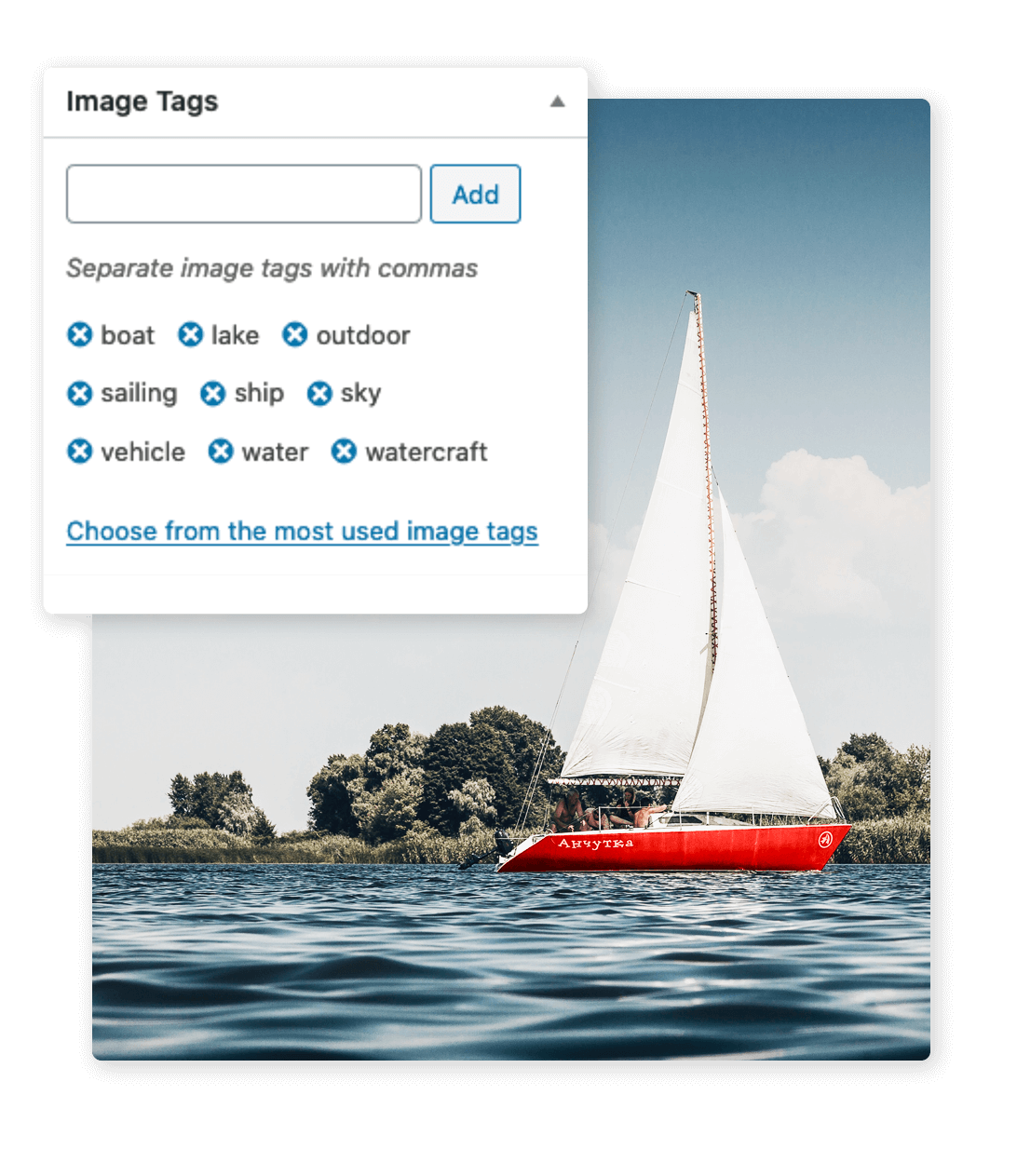 Example of an image with Azure Image Tagging. Screenshot of ClassifAI image tagging