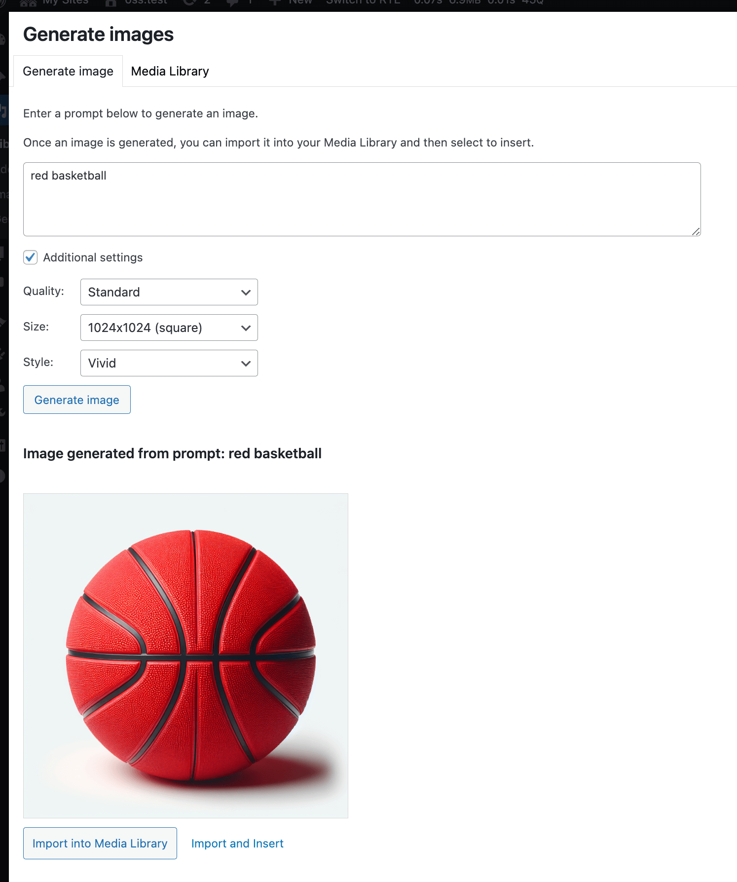 Example of generating an image using OpenAI. Screenshot of ClassifAI image generation