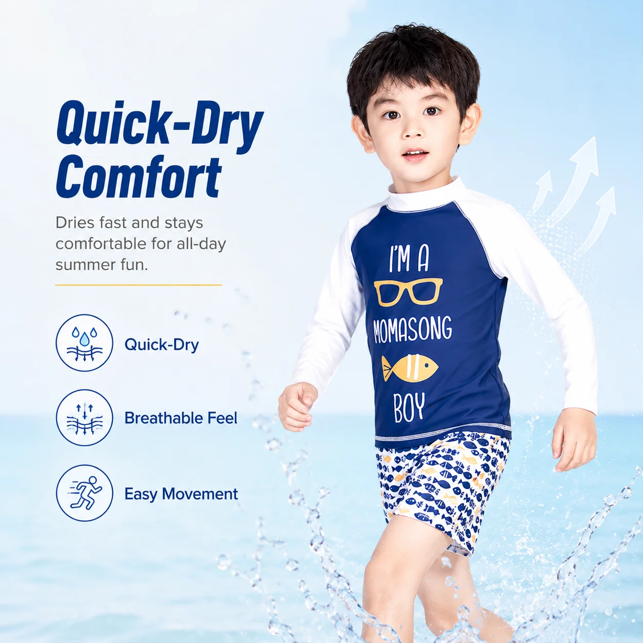 Boys premium rash guard shorts set in the Tropical Wave design