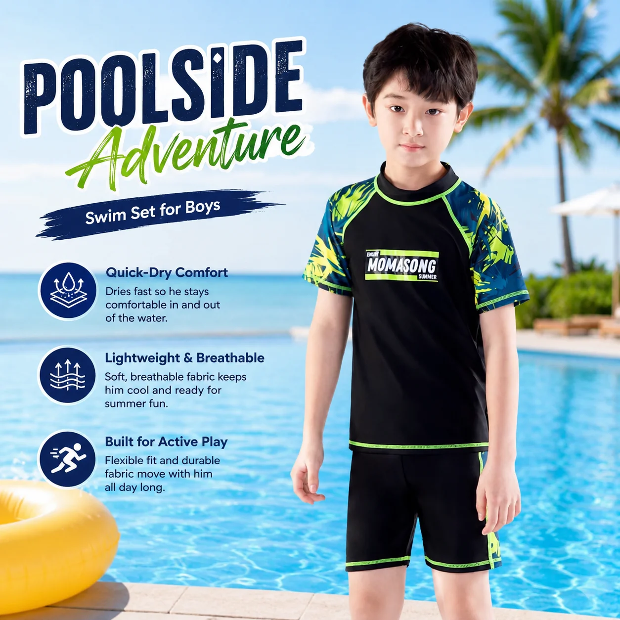 Boys two-piece swim set in the Wave Rider design