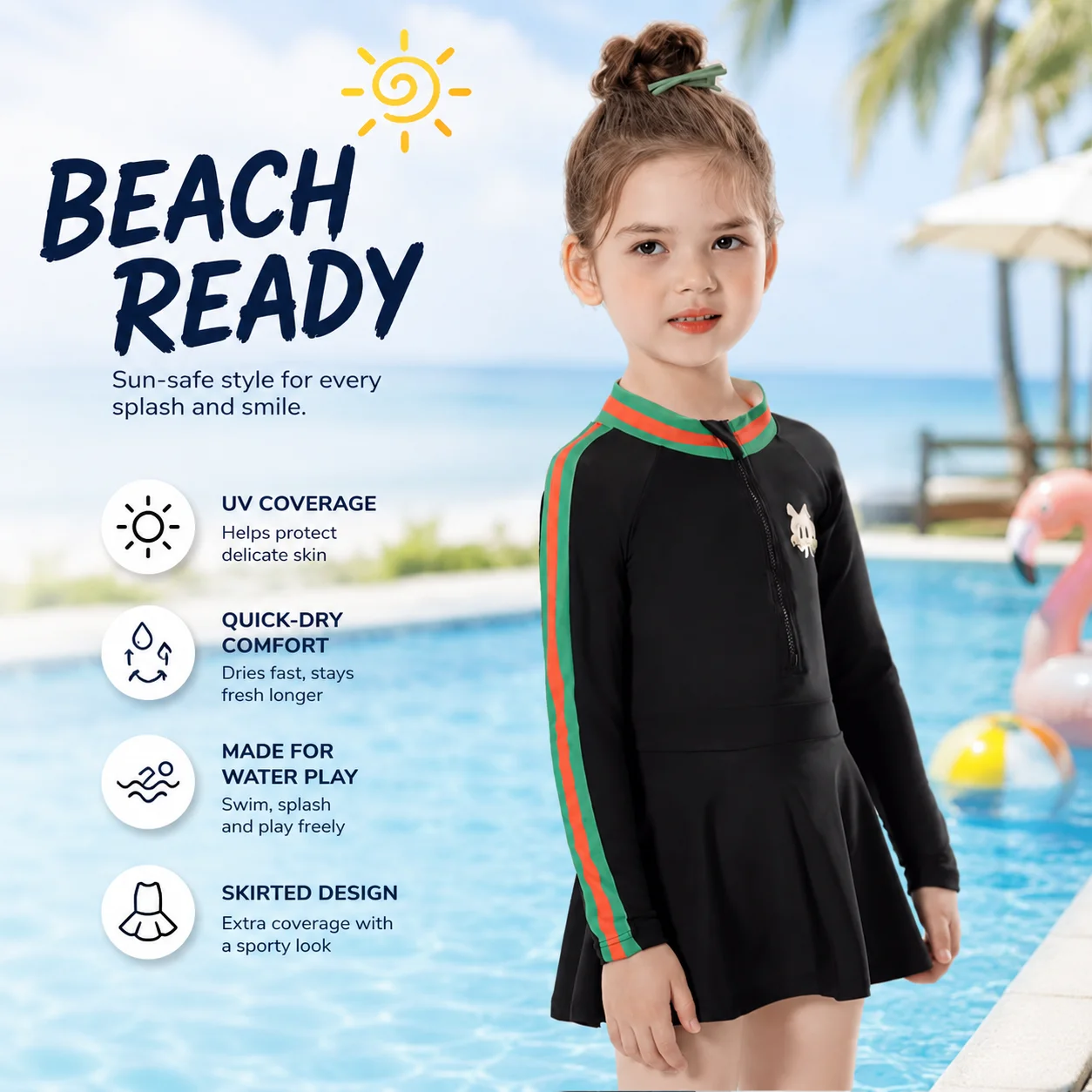 Girls premium swim dress in the Mermaid Magic design