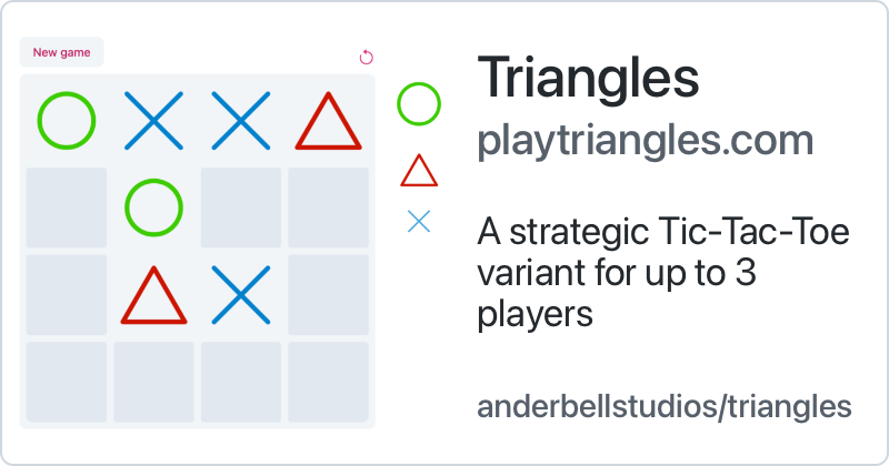 Triangles / playtriangles.com / A strategic Tic-Tac-Toe variant for up to 3 players / anderbellstudios/triangles