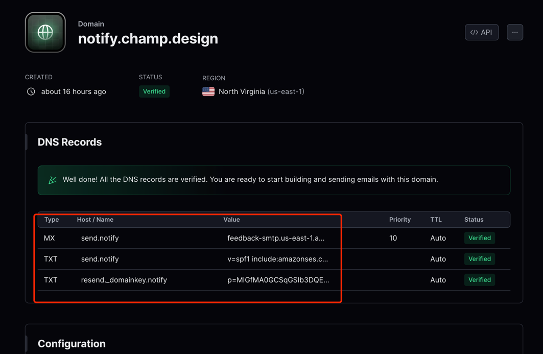 resend domain result