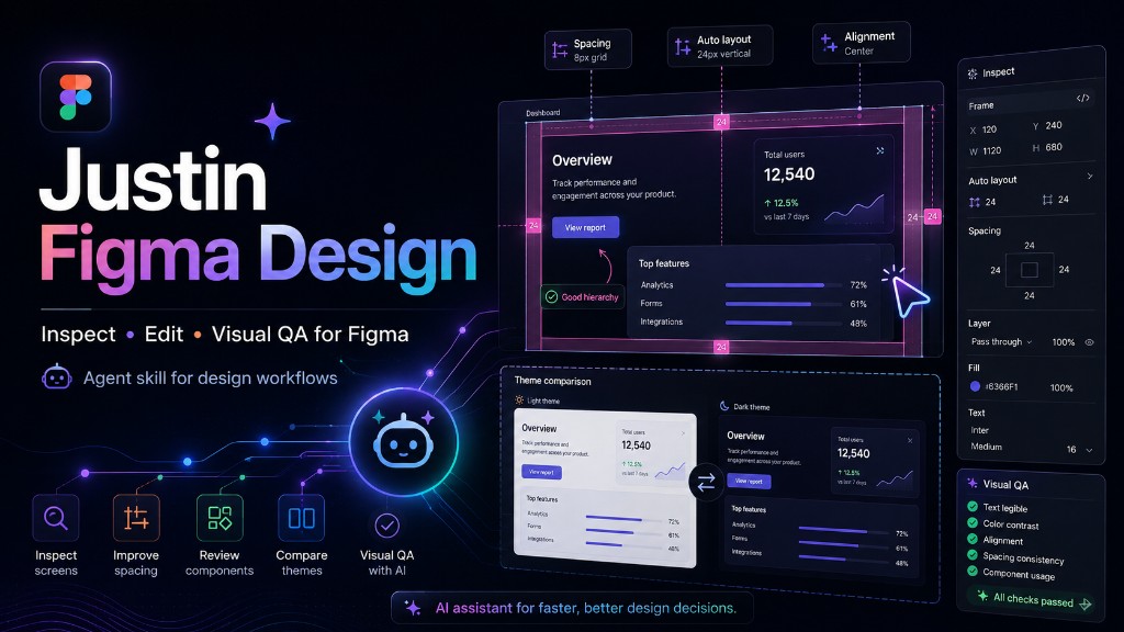 Justin Figma Design — inspect, edit, and visual QA for Figma