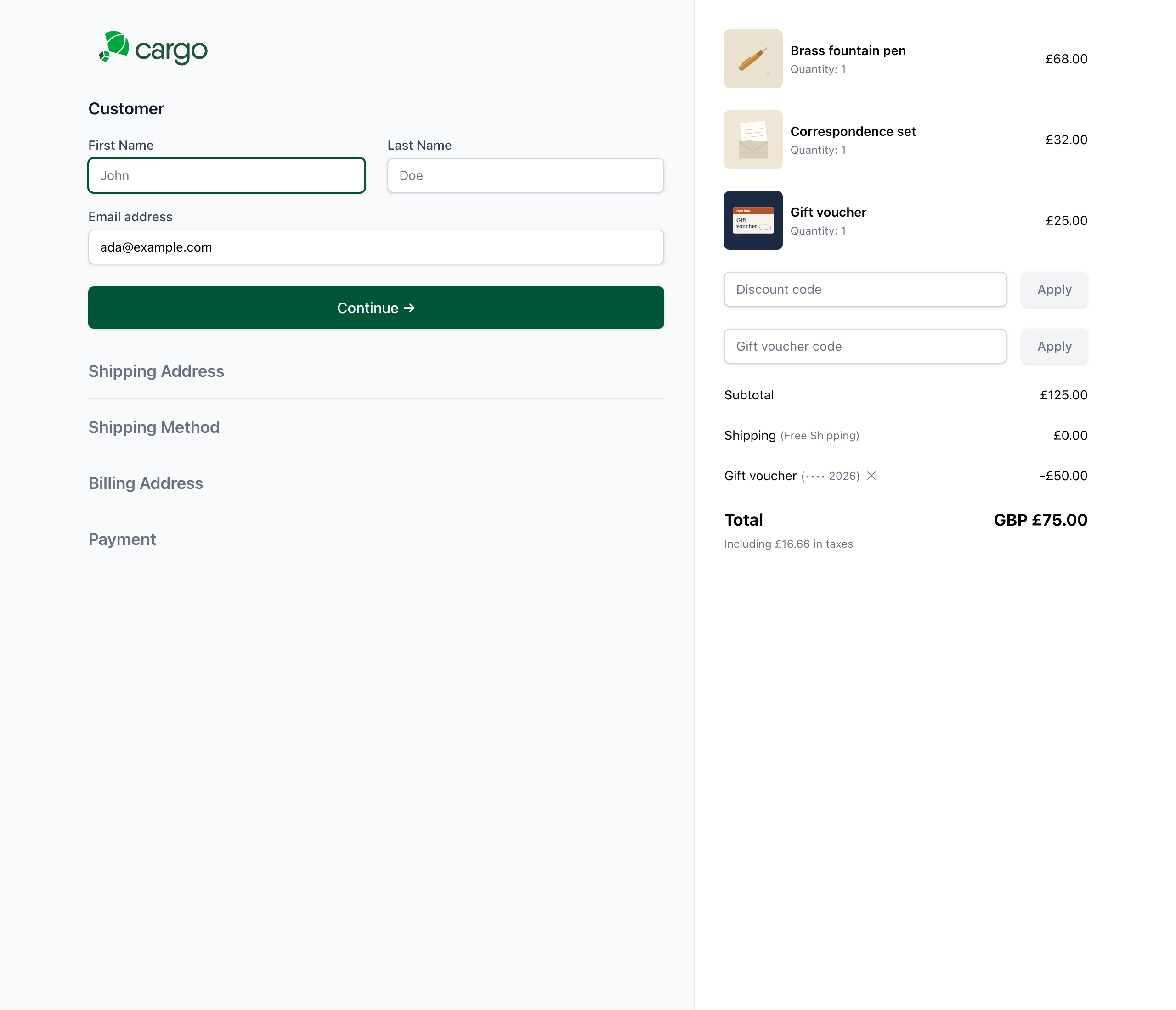 Cargo's checkout with a voucher