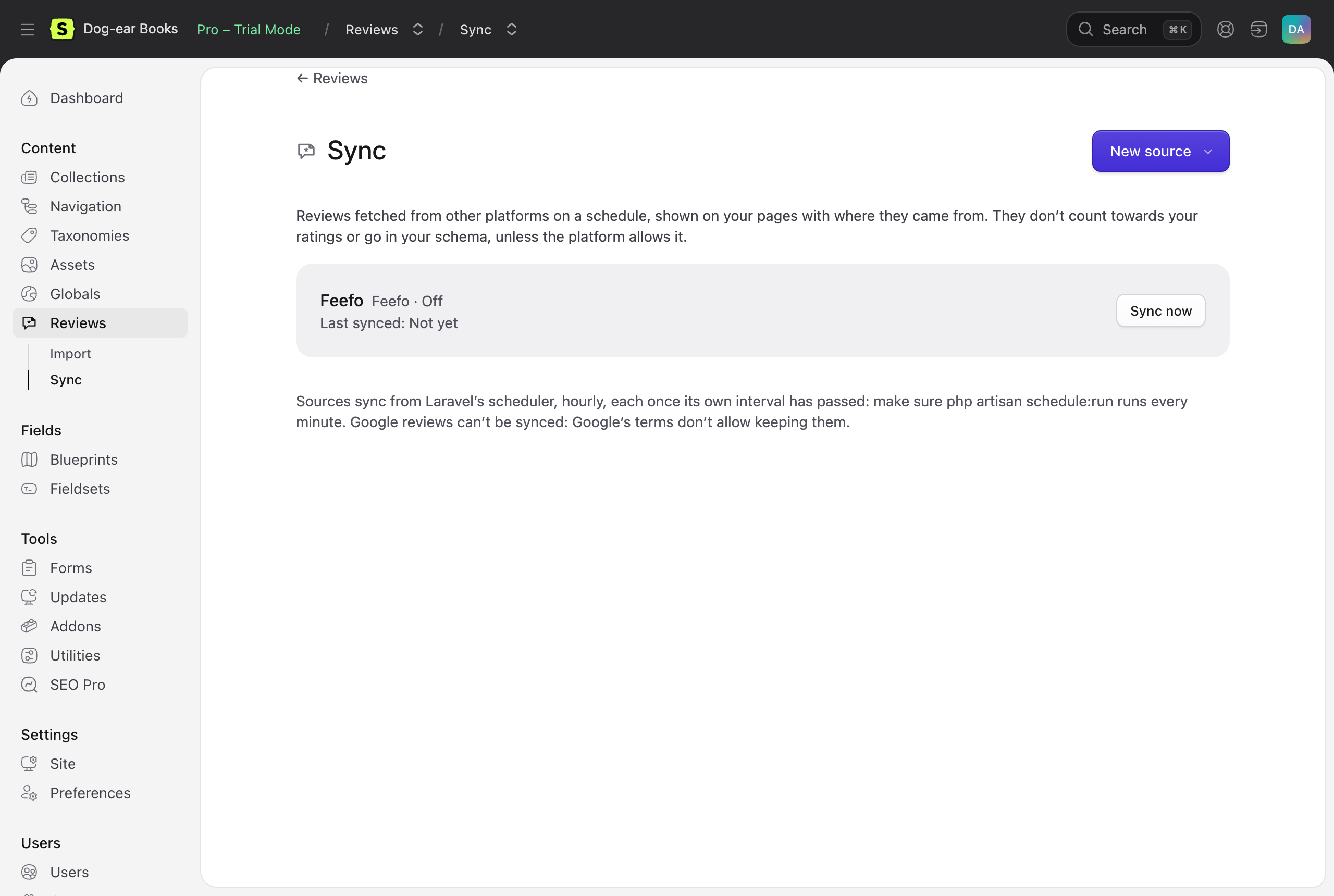 The Sync page