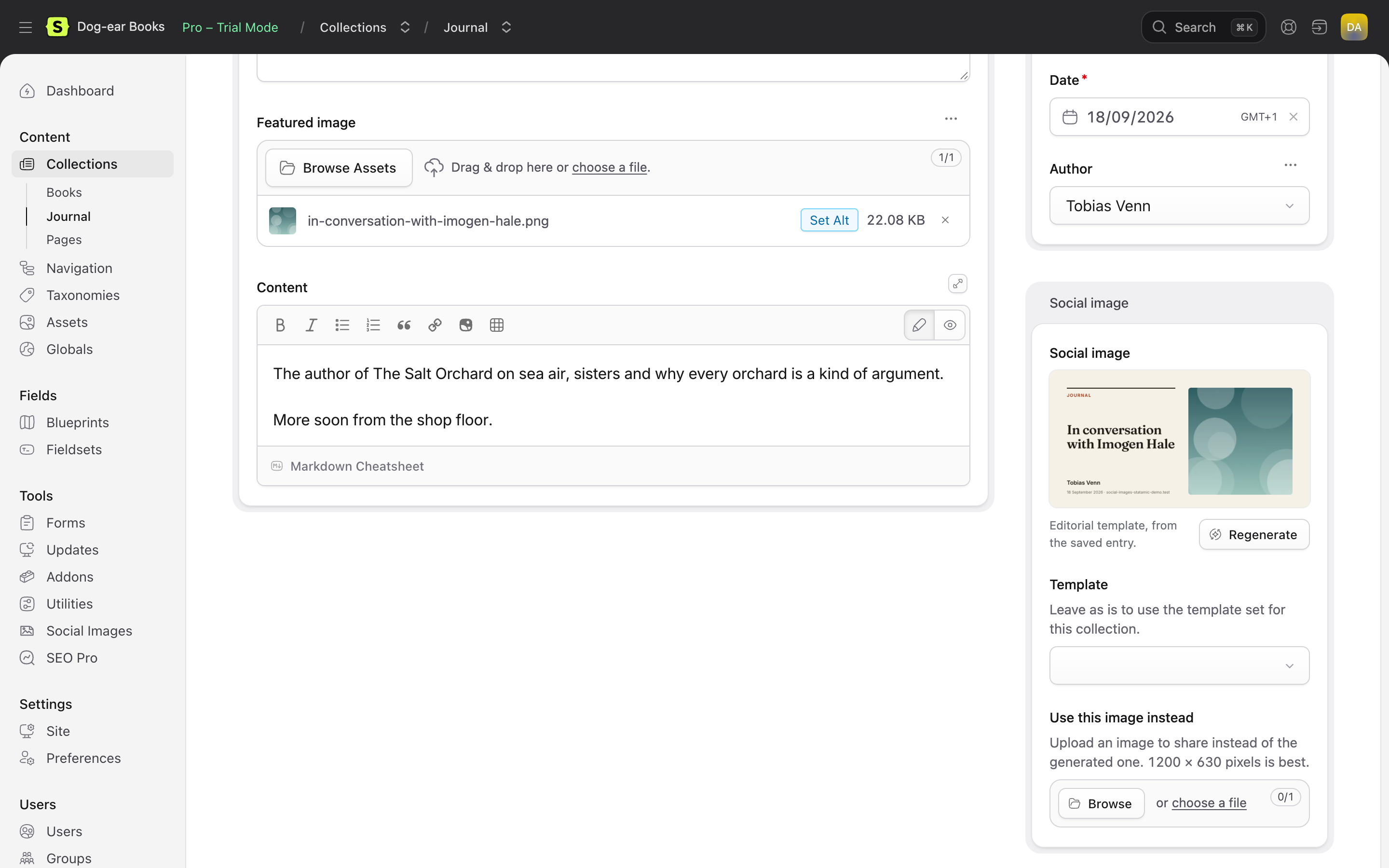 The Social image panel in an entry's sidebar