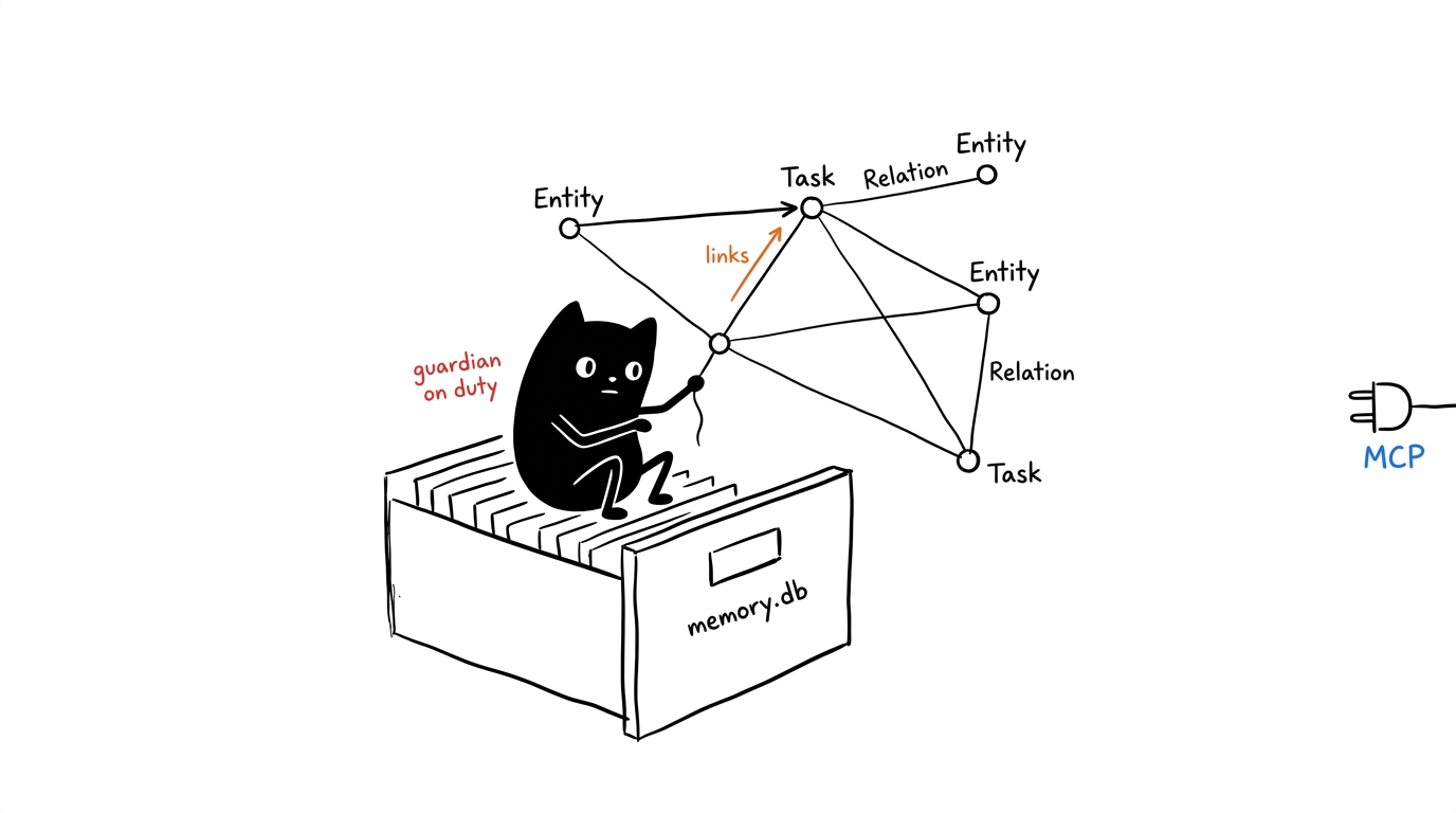 Blotcat — guardian on duty, wiring the knowledge graph from memory.db