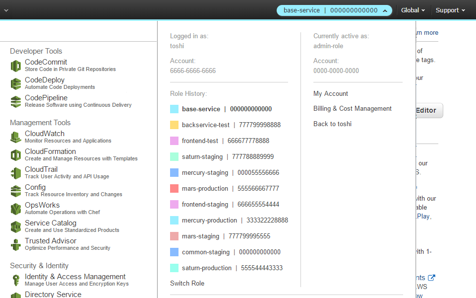 AWS Extend Switch Roles menu