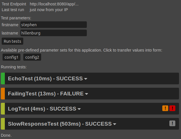 Single test output