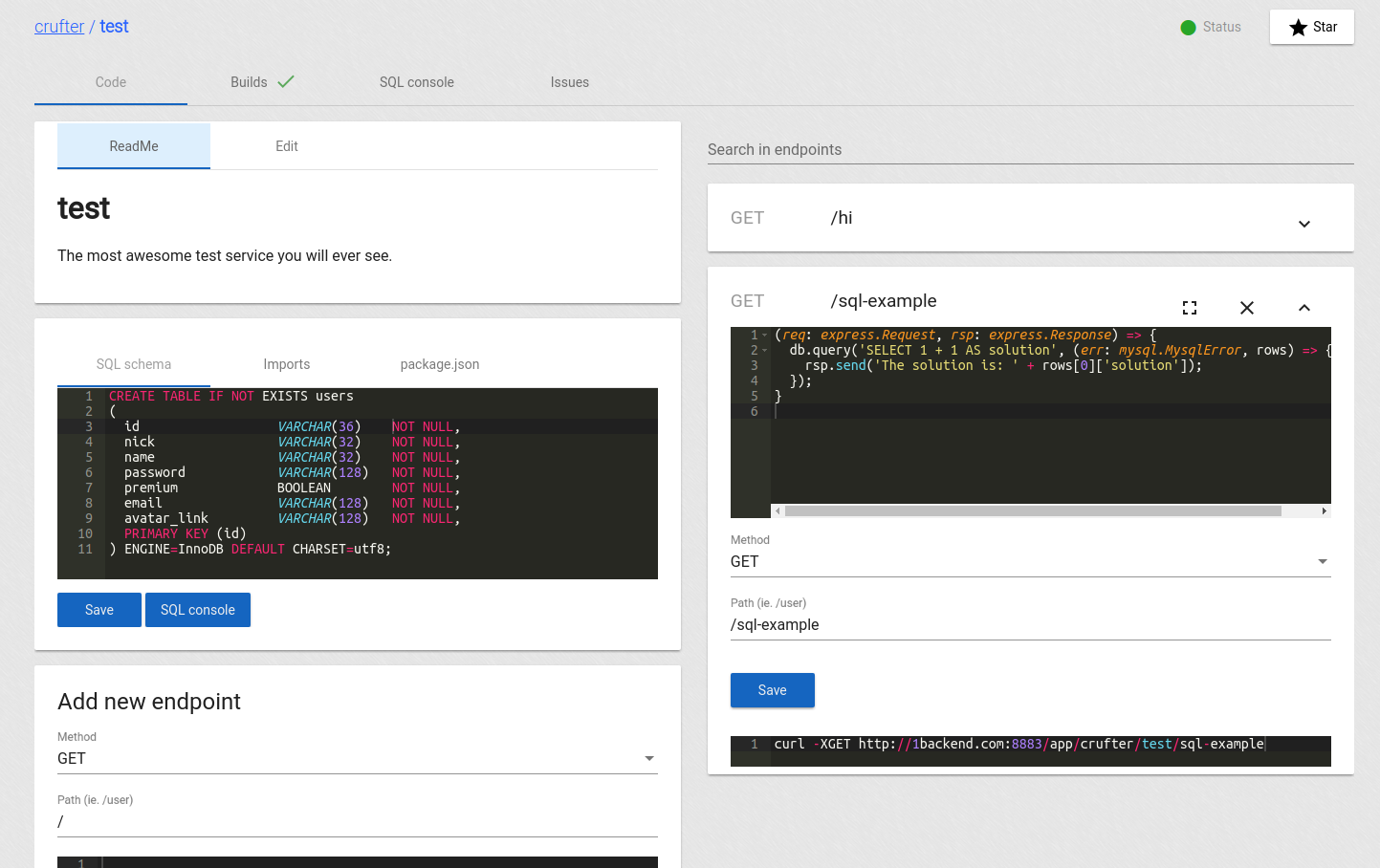 1backend service screenshot