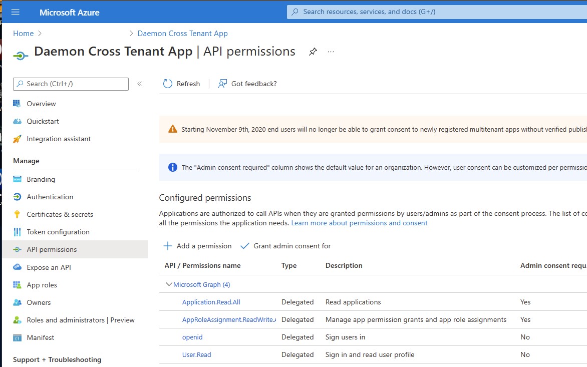 Screenshot: API Permissions