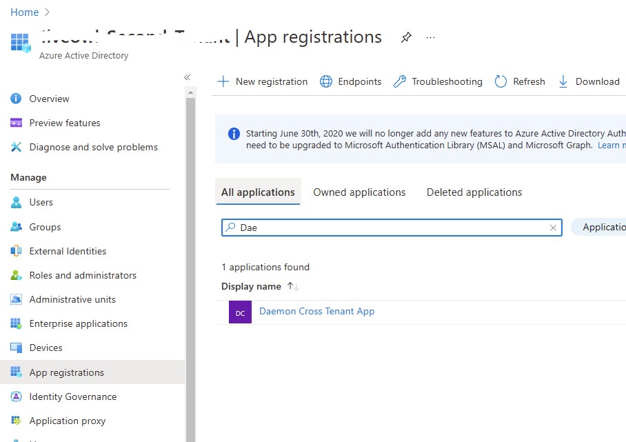Screenshot: App Registrations Page