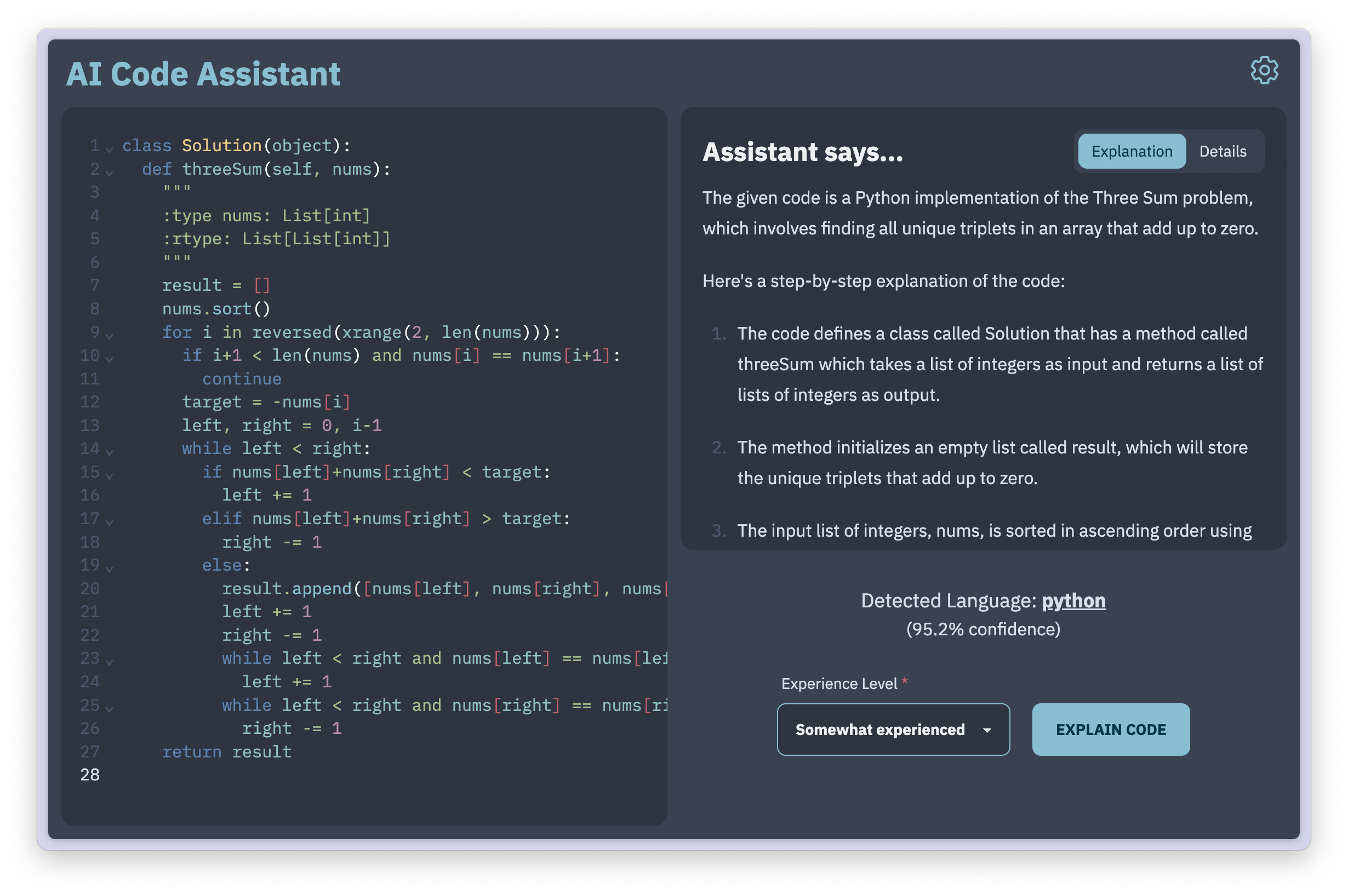 Screenshot of AI Code Assistant application