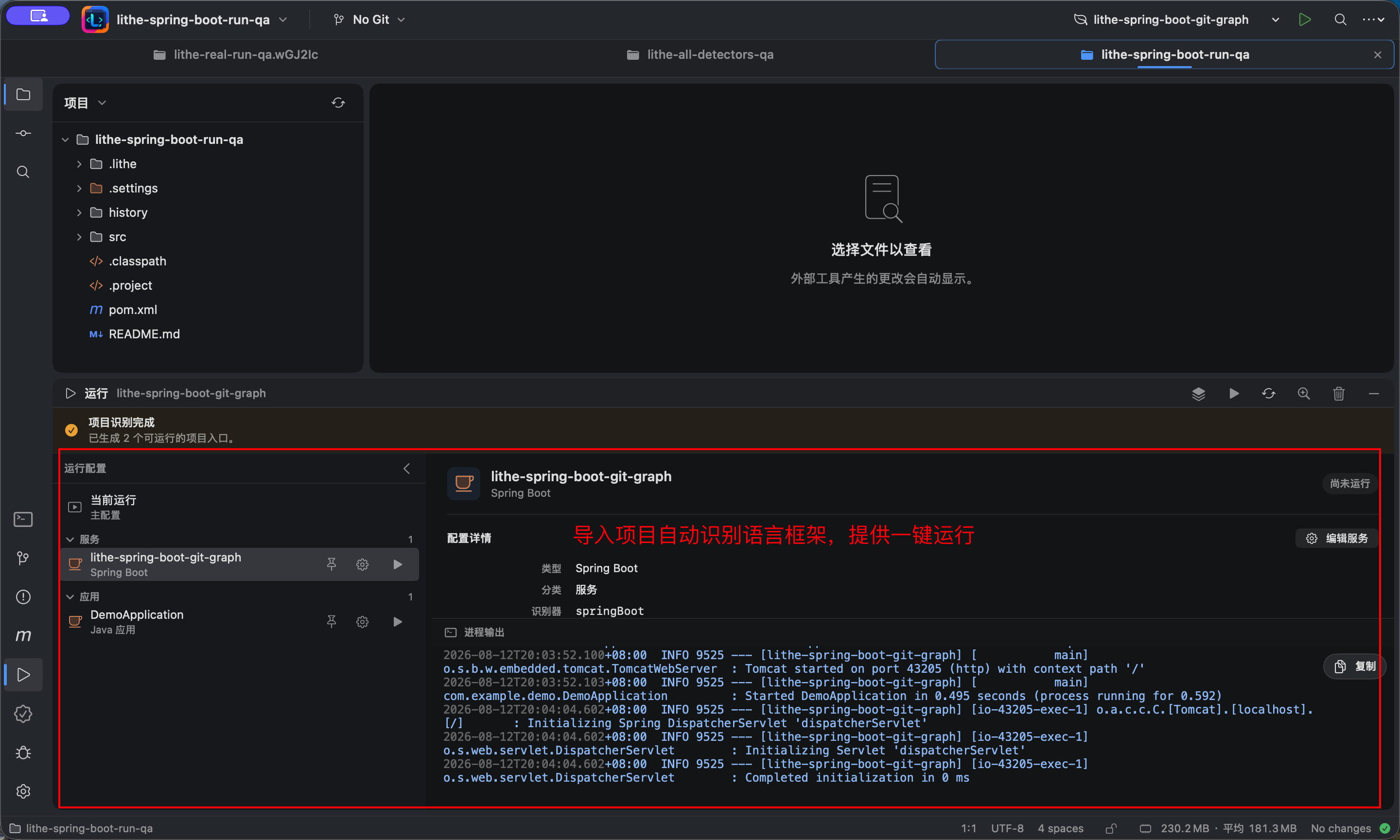 Automatic project detection and one-click run configuration