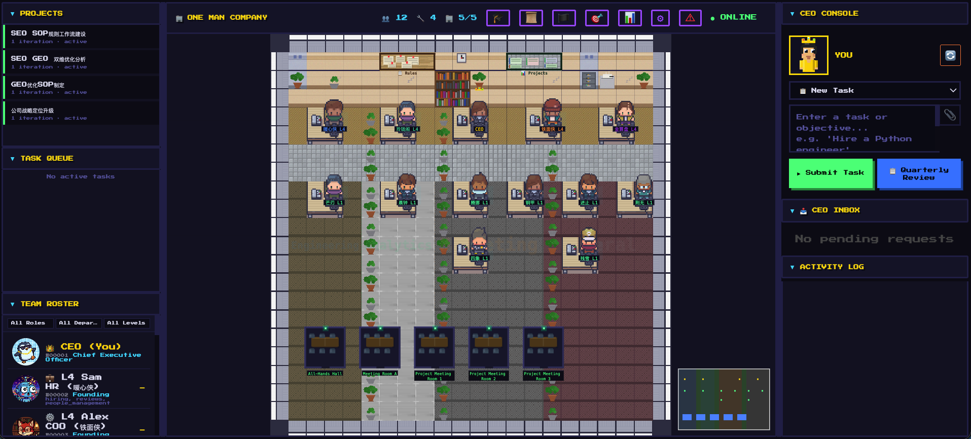 OneManCompany — Pixel Art Office