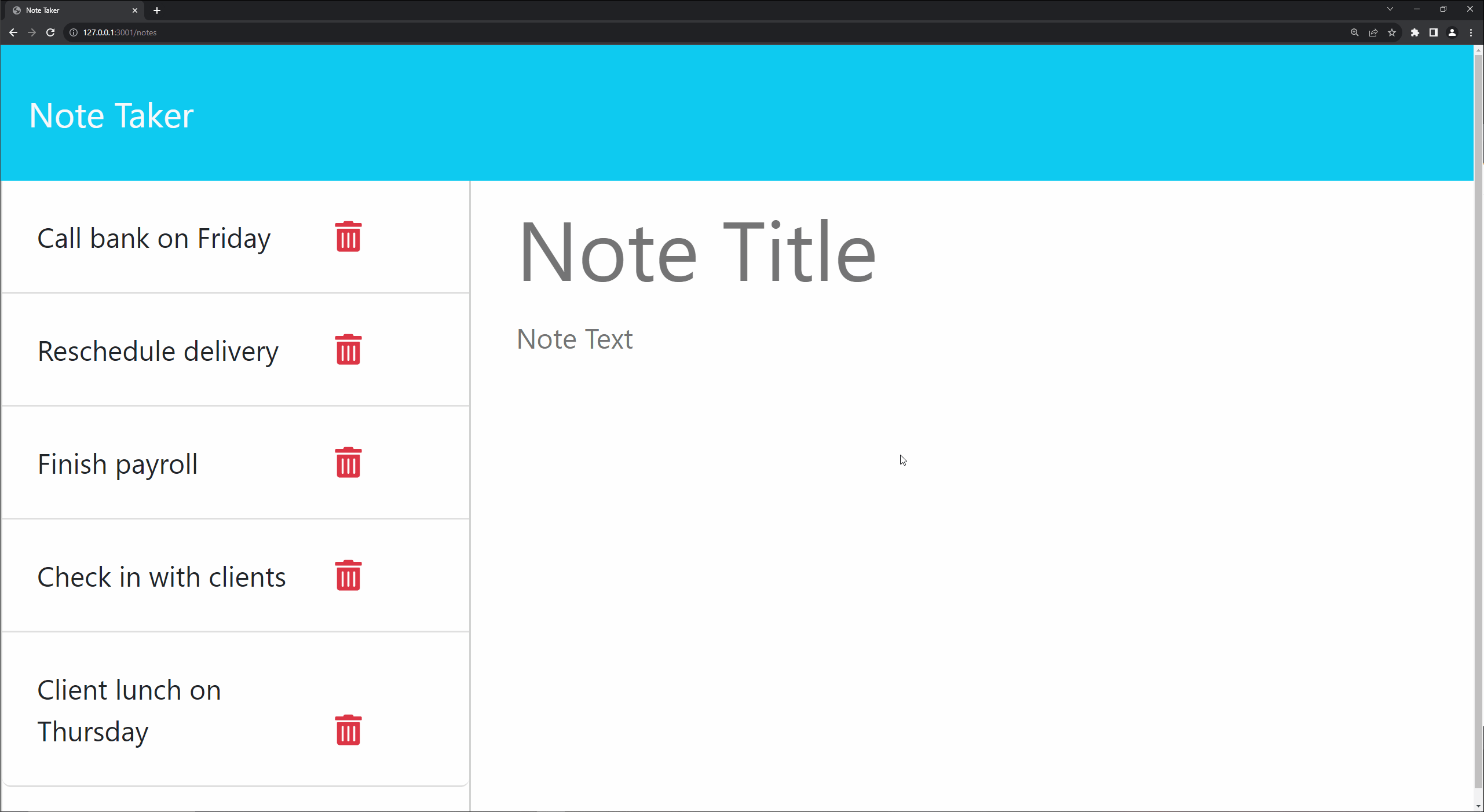 This is an example of how the note taker app should look.