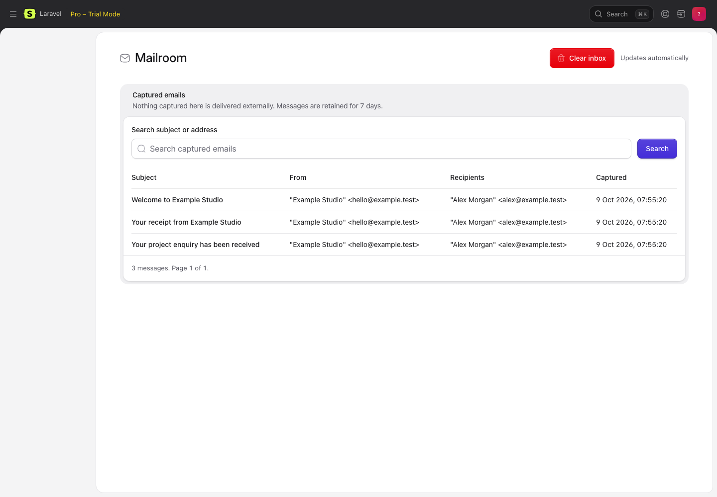 Mailroom inbox in the Statamic Control Panel