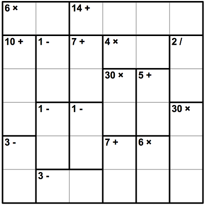 A 6x6 KenKen problem