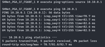 FortiGate #1 to FortiGate #2 Ping