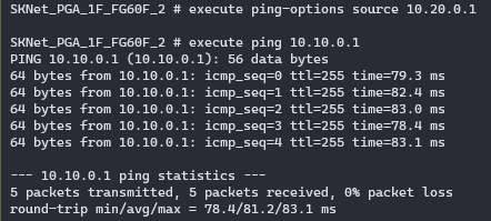 FortiGate #2 to FortiGate #1 Ping