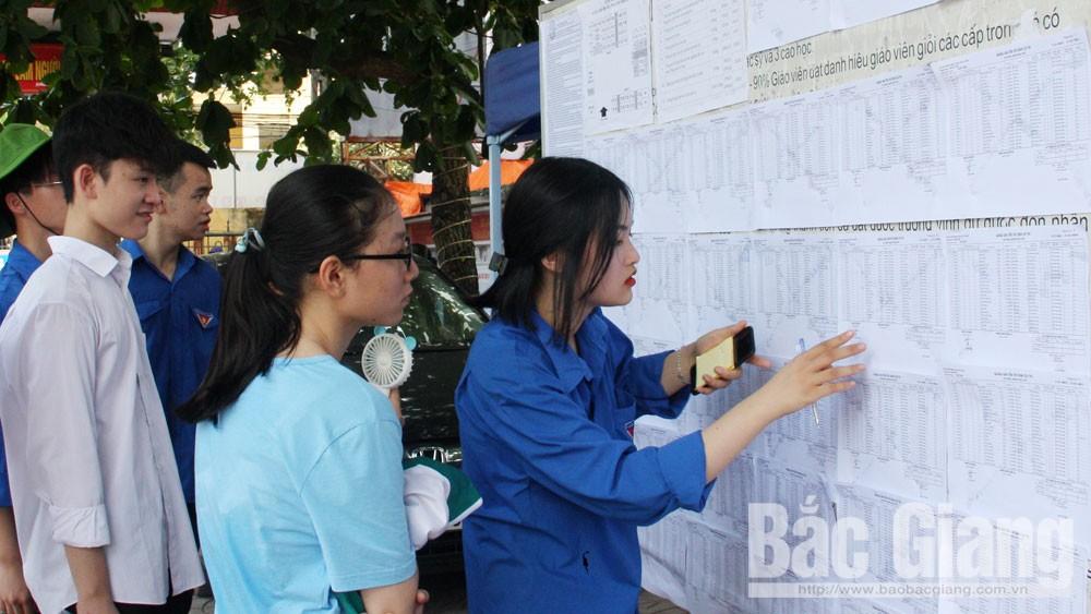 Thanh niên tình nguyện Trường THPT Ngô Sĩ Liên (TP Bắc Giang) hỗ trợ thí sinh tìm phòng thi. Thanh niên tình nguyện Trường THPT Ngô Sĩ Liên (TP Bắc Giang) hỗ trợ thí sinh tìm phòng thi.