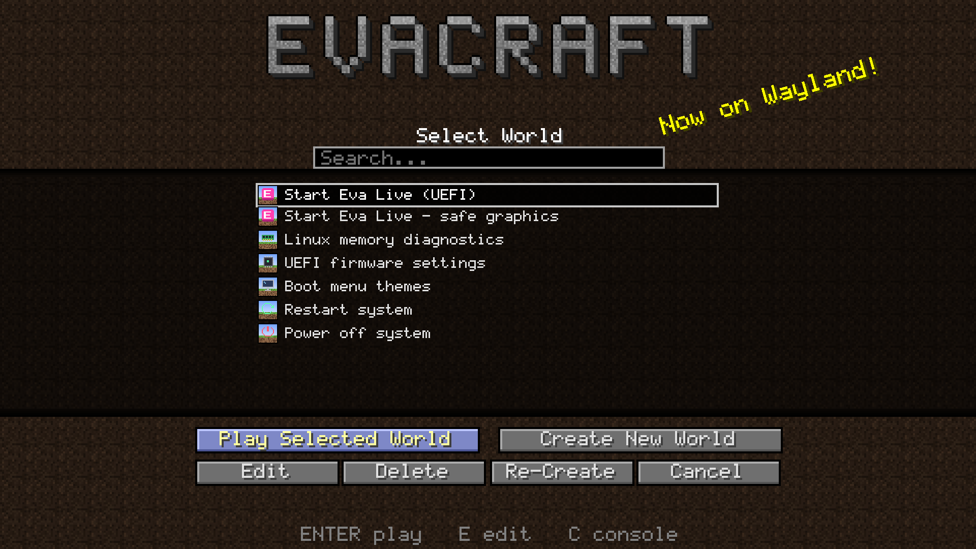 Evacraft GRUB boot menu
