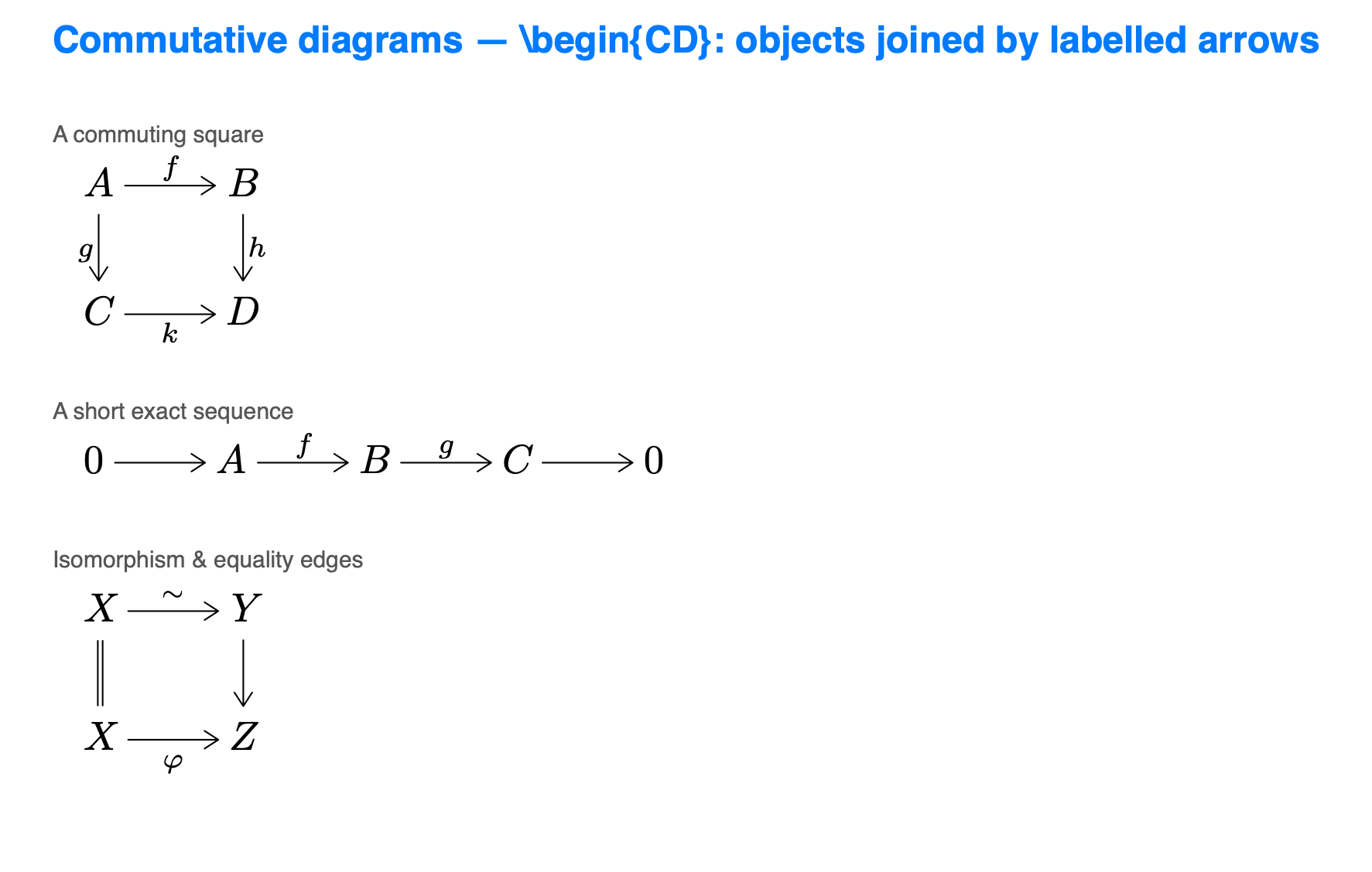 Commutative diagrams with labelled arrows