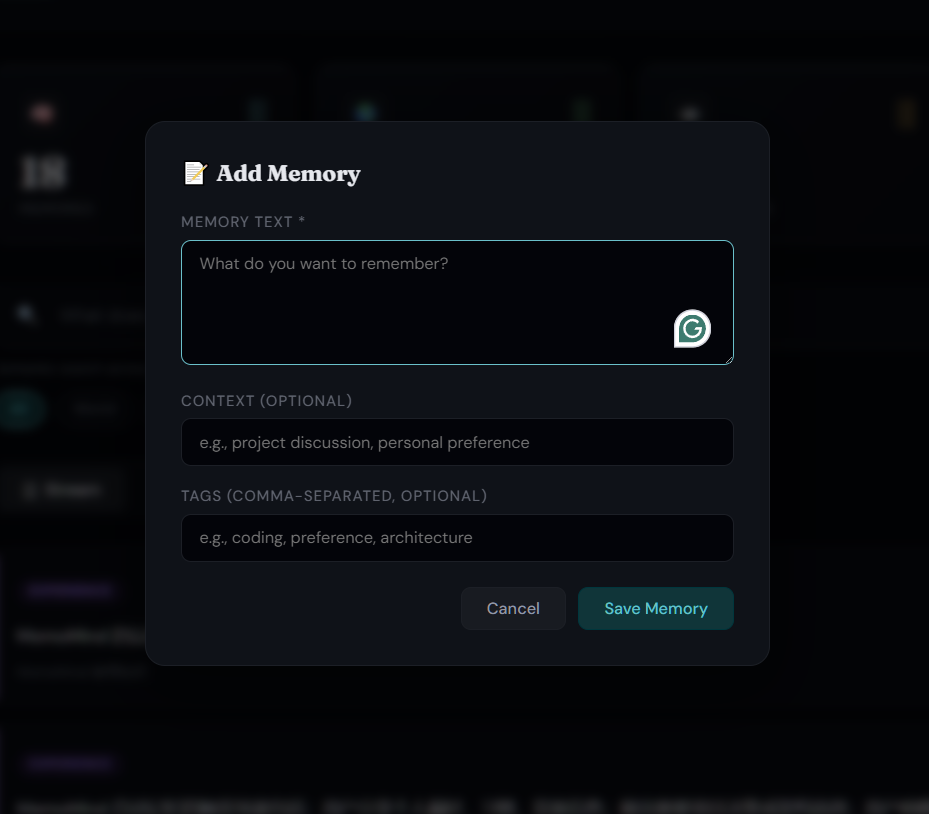 Manual memory creation modal