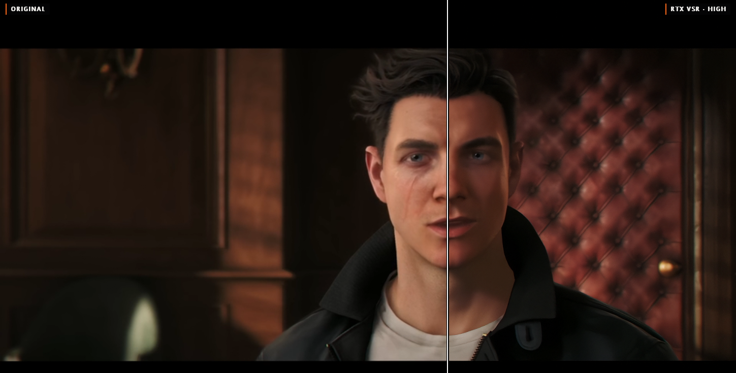Comparação entre escala convencional e RTX VSR no DLSS 5 Video Player 0.28.1
