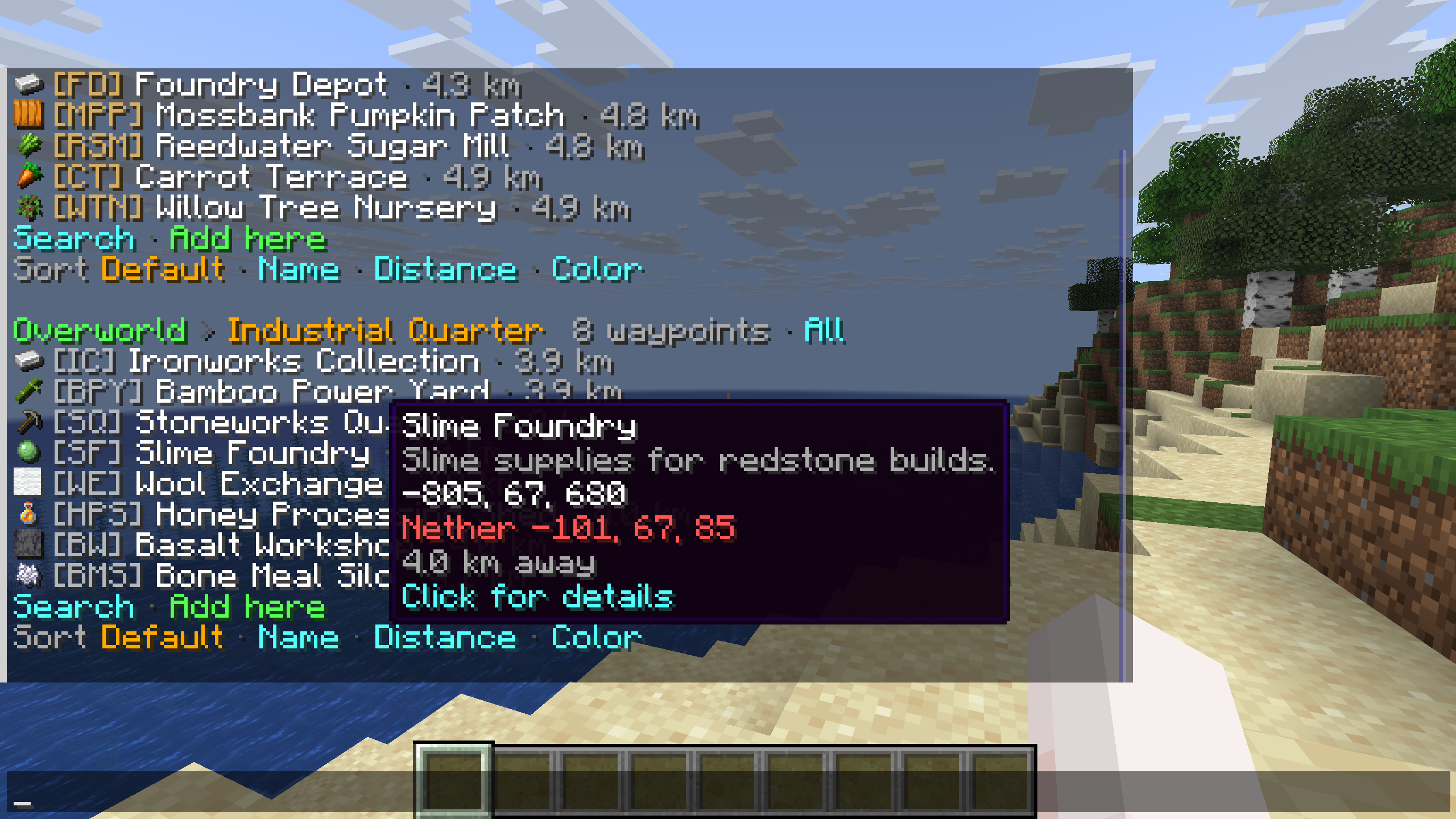 Interactive chat waypoint browser with a destination tooltip