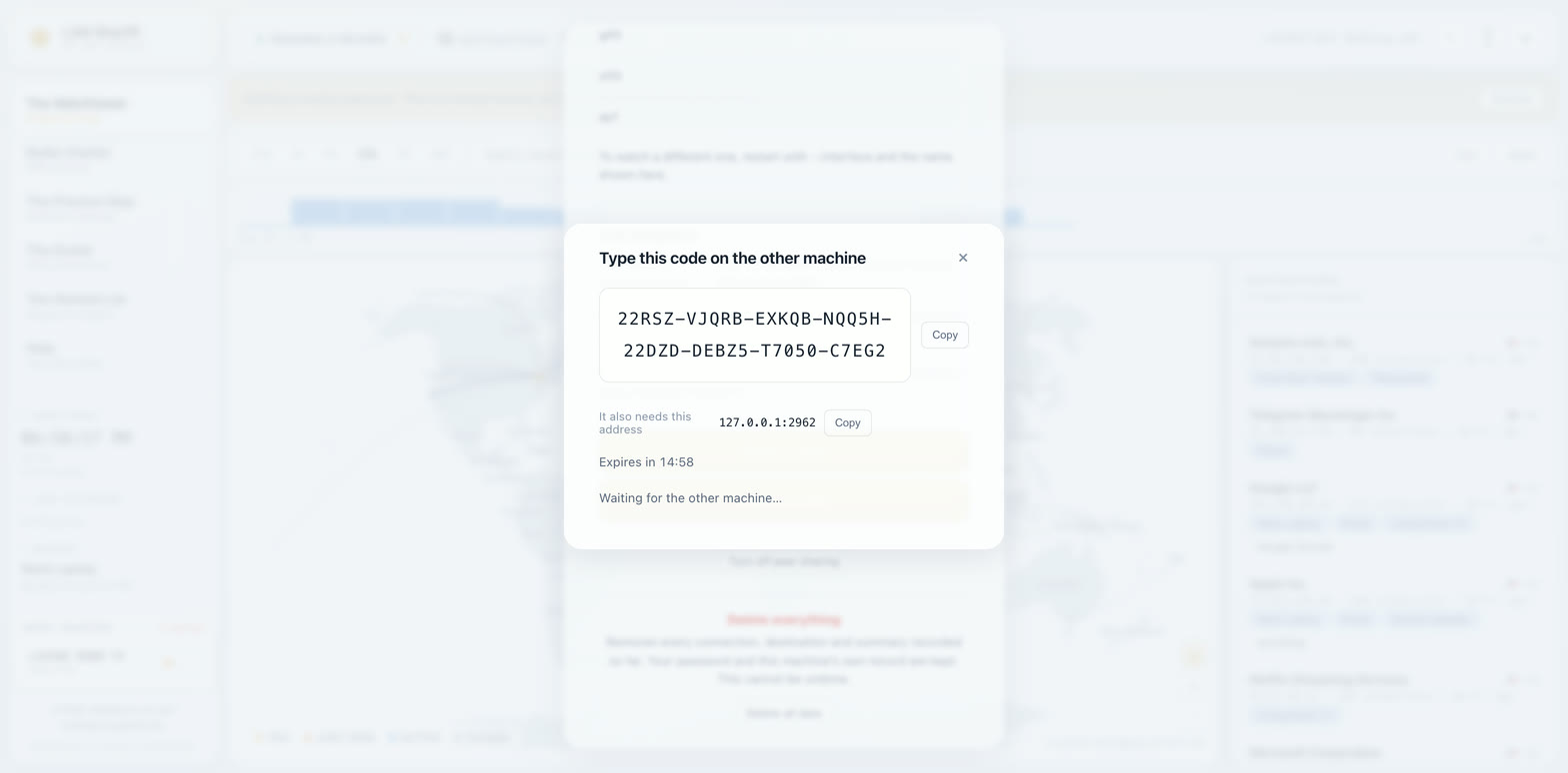 The pairing code on screen, with the address beneath it