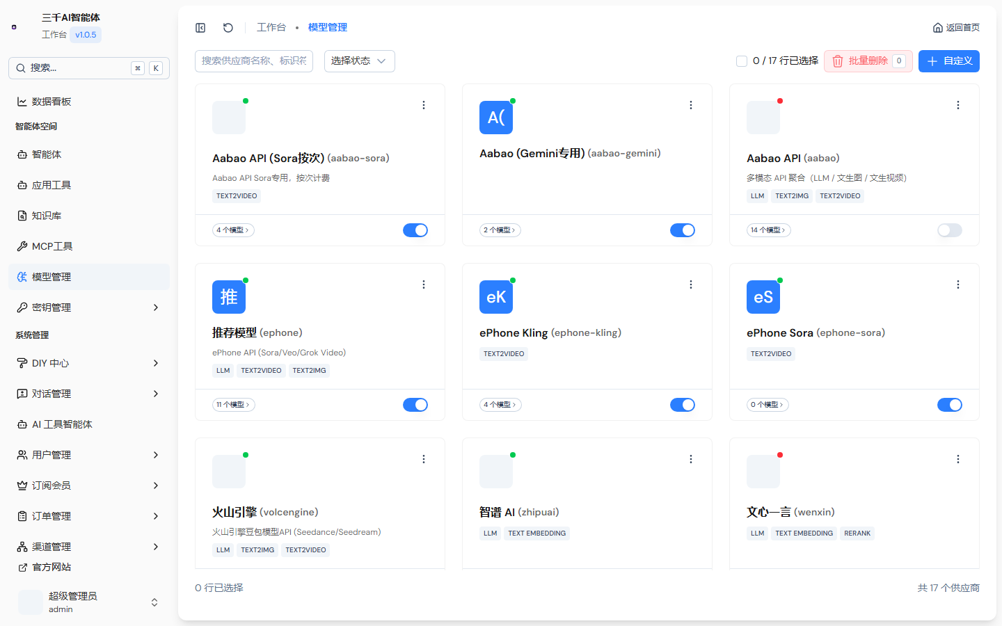 模型管理 - 17 个供应商一览