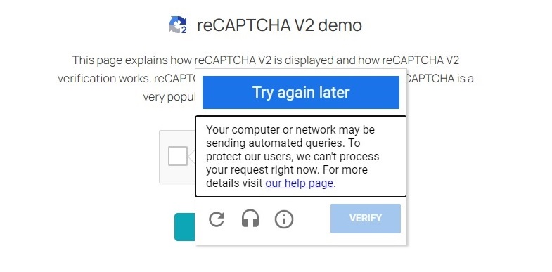 reCAPTCHA DDoS Warning