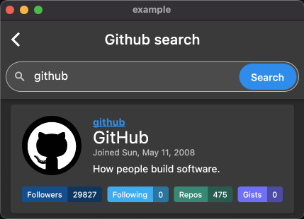Github search example