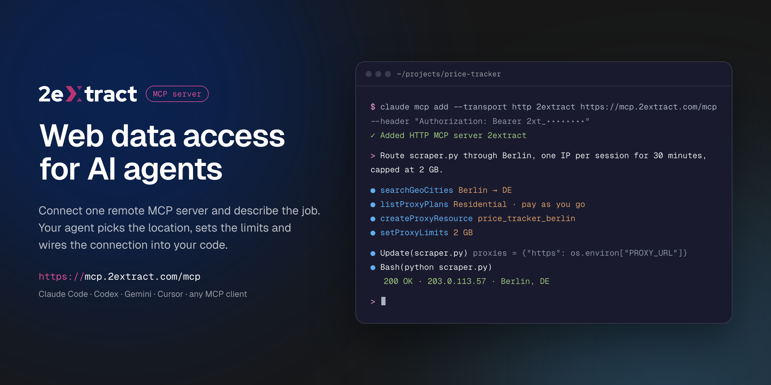 2extract MCP server: web data access for AI agents