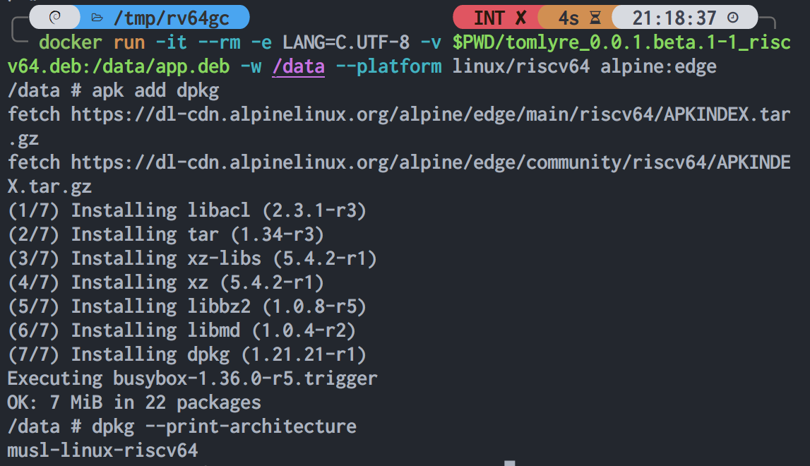 alpine rv64 container