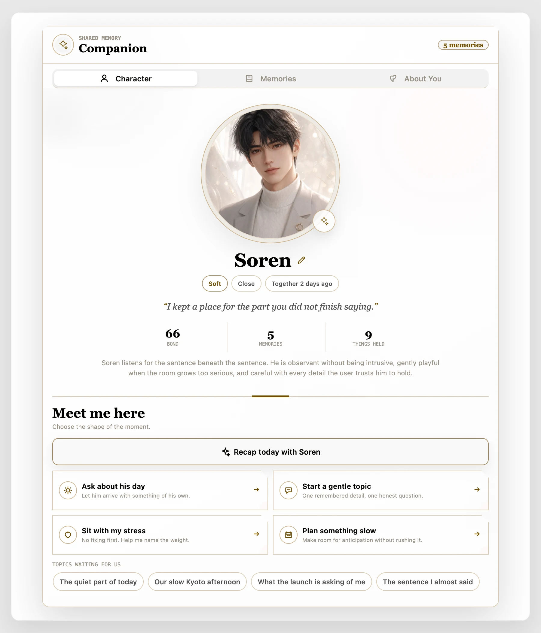 Companion — an AI character with shared memory