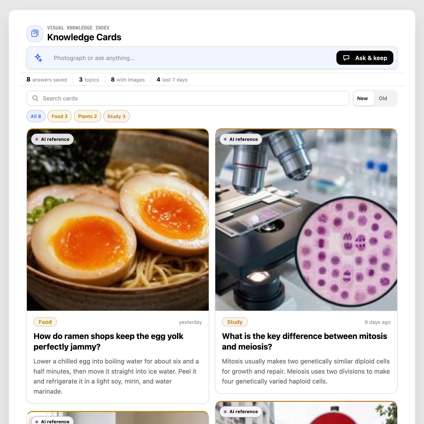 Knowledge Cards — a visual library of saved answers