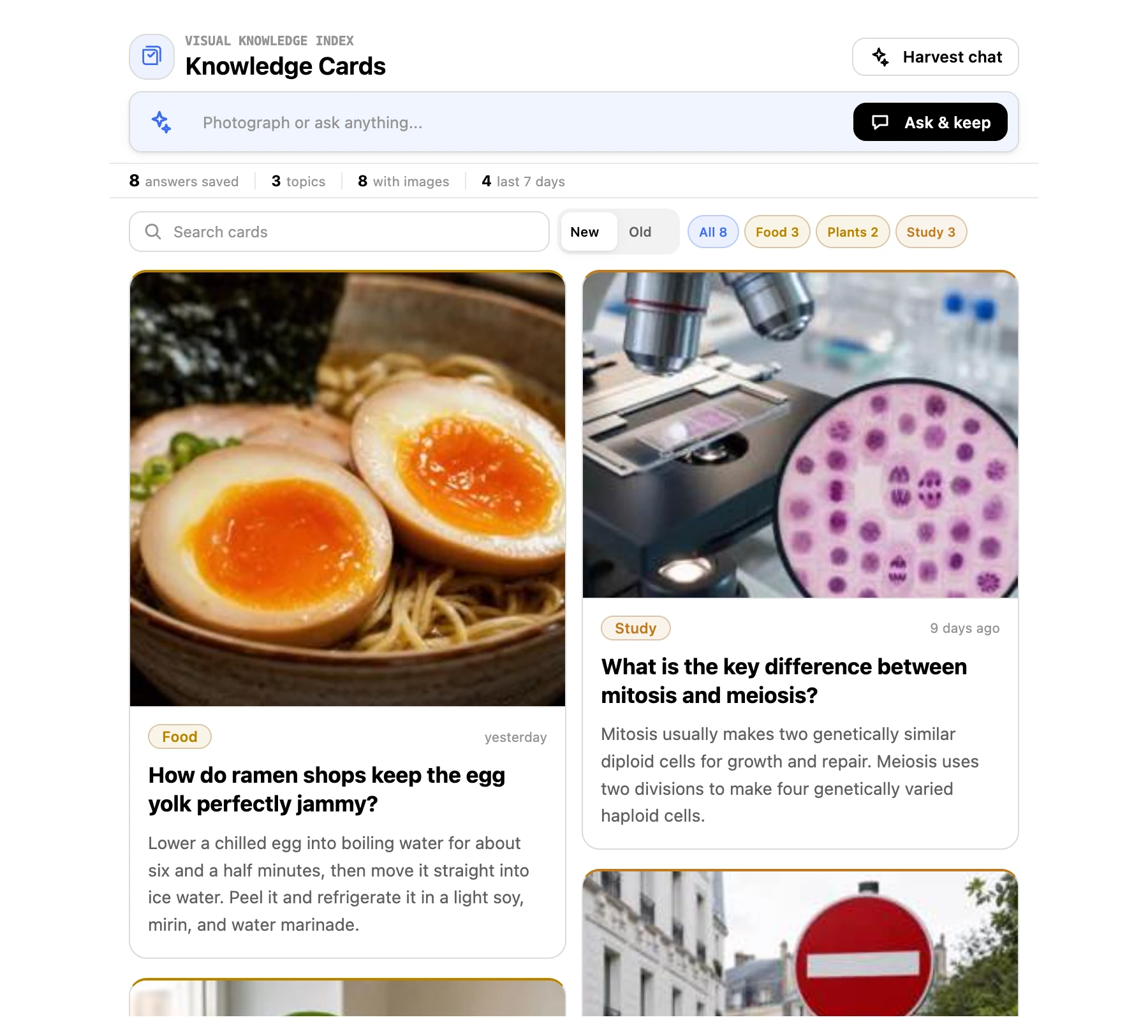 Knowledge Cards — a visual library of saved answers